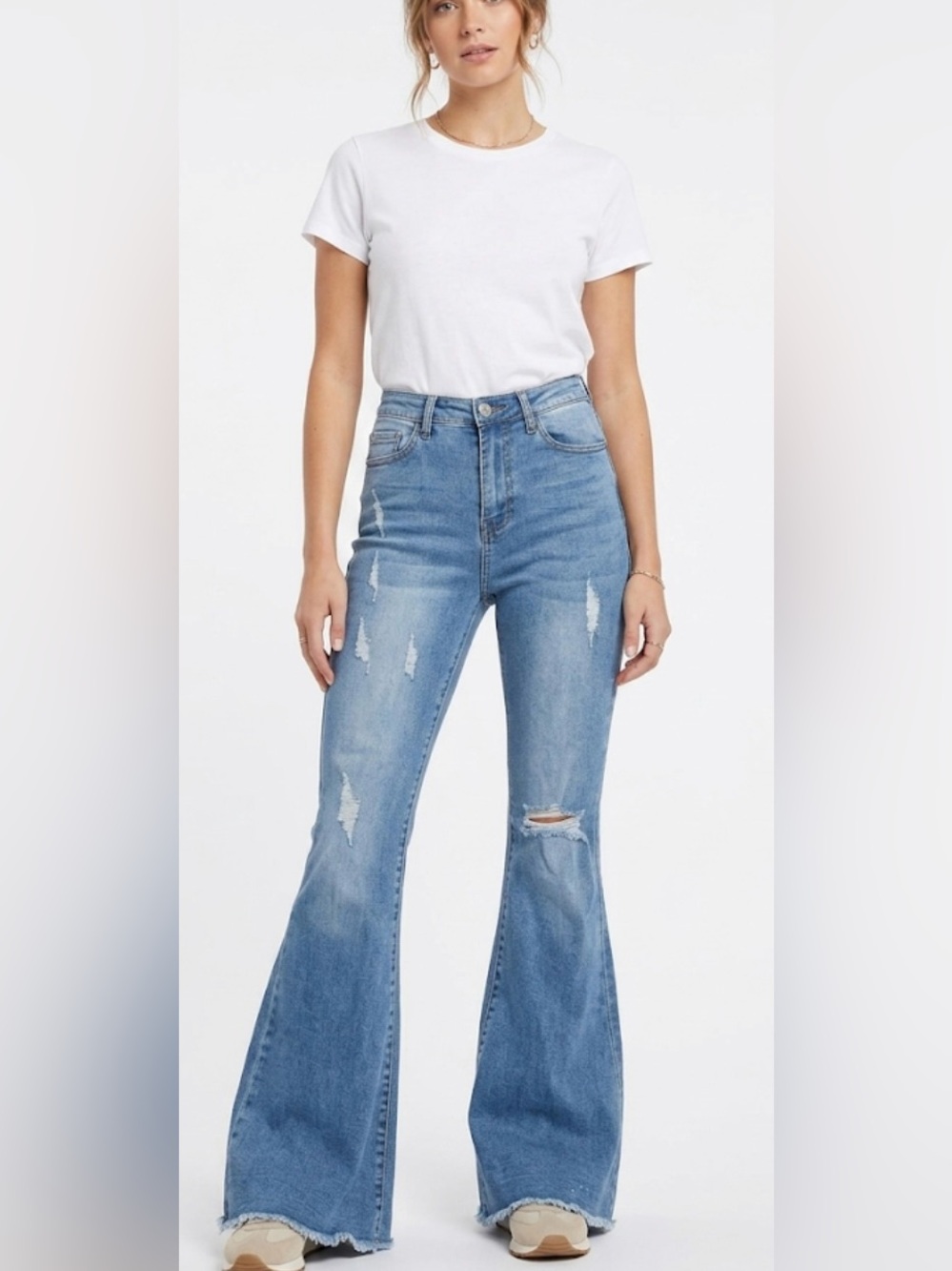 Skinny Fries Blue Distressed High Rise Bell Bottom Flare Jeans - Size 7